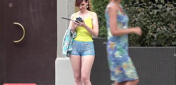  Jeny Smith walks in public with transparent shorts. Real flashing moments